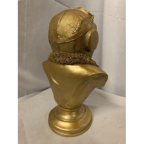 47 - A GOLD COLOURED BULLDOG BUST ON A BASE