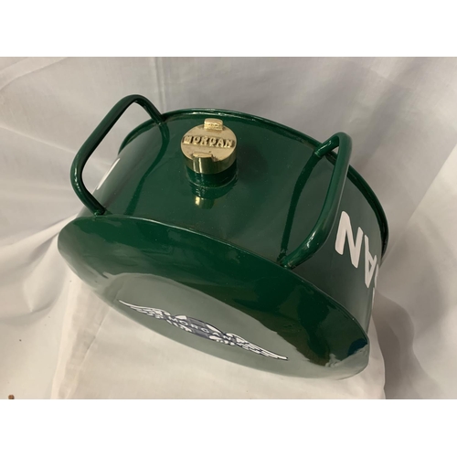 47A - A GREEN MORGAN PETROL CAN WITH BRASS STOPPER