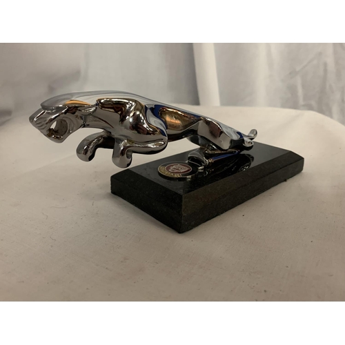 75 - A CHROME JAGUAR CAR MASCOT ON MARBLE BASE