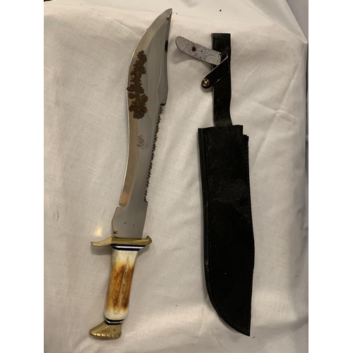 77 - A LARGE BOWIE KNIFE AND SHEATH
 31CM BLADE