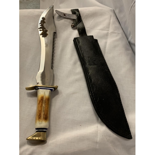 77 - A LARGE BOWIE KNIFE AND SHEATH
 31CM BLADE