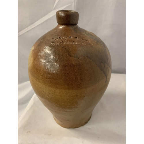 99 - A LARGE PRELSEY & BARCLAY STONEWARE FLAGON