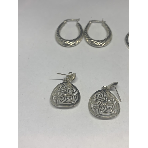 660 - FIVE PAIRS OF SILVER EARRINGS TO INCLUDE DANGLE, HOOP AND STUD