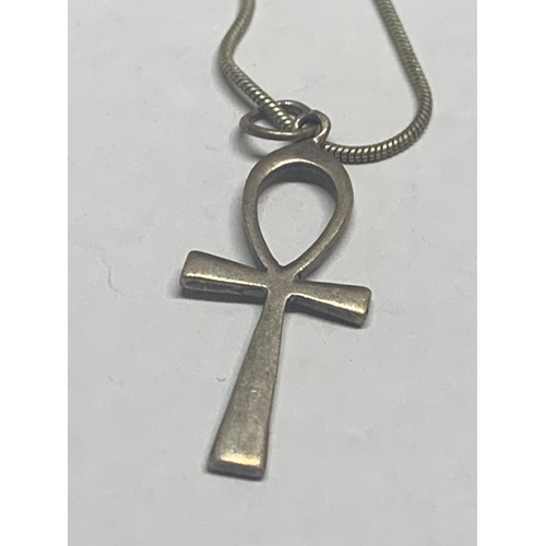 662 - TWO SILVER NECKLACES WITH PENDANTS TO INCLUDE AN ANKH AND A DECORATIVE HALLMARKED BIRMINGHAM LOCKET