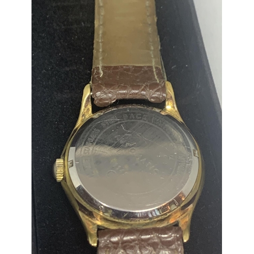 668 - A VINTAGE SULLY SPECIAL 15 JEWEL AUTOMATIC WRIST WATCH WITH BROWN LEATHER STRAP IN A PRESENTATION BO... 