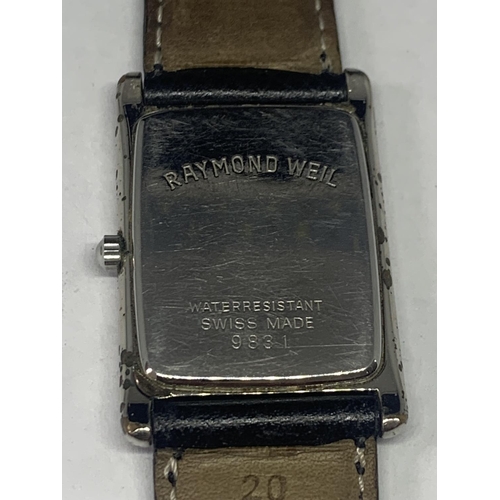 684 - A RAYMOND WEIL GENEVE WRIST WATCH WITH A WHITE METAL RECTANGULAR FACE