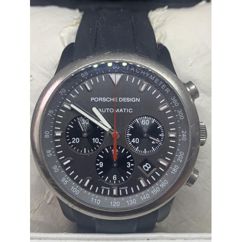 692 - A BOXED PORSCHE DESIGN AUTOMATIC CHRONOGRAPH WRISTWATCH WITH EXTRA STRAP AND INSTRUCTIONS RRP £3075