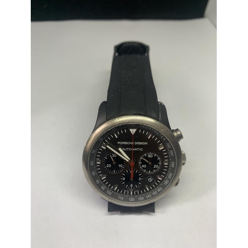 692 - A BOXED PORSCHE DESIGN AUTOMATIC CHRONOGRAPH WRISTWATCH WITH EXTRA STRAP AND INSTRUCTIONS RRP £3075