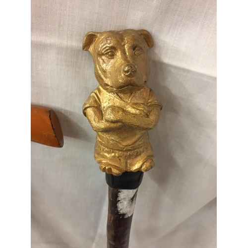 95 - TWO VINTAGE WALKING STICKS ONE WITH A BULLDOG STYLE HEAD