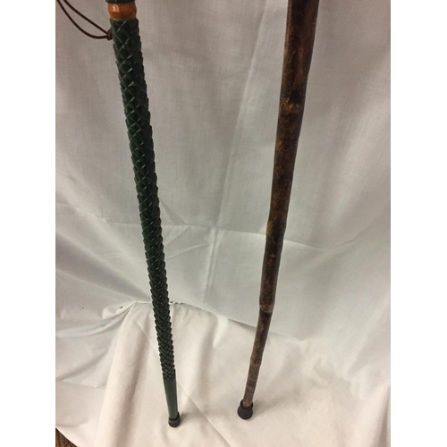 95 - TWO VINTAGE WALKING STICKS ONE WITH A BULLDOG STYLE HEAD