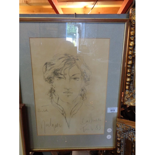 815 - A SIGNED SKETCH OF A WOMANS HEAD AND SHOULDERS