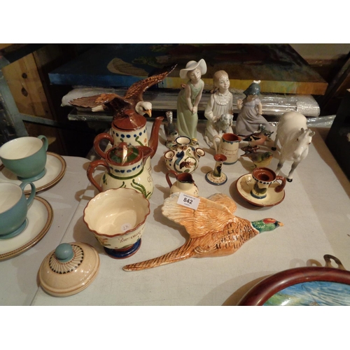 842 - VARIOUS CERAMICS TO INCLUDE BESWICK (A/F), TORQUAY ETC