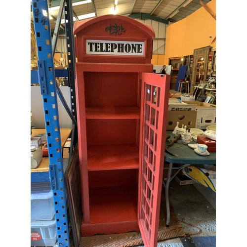 269 - A LARGE WOODEN THREE SHELF CABINET IN THE STYLE OF AN ENGLISH TELEPHONE BOX 175CM HEIGHT 59CM WIDTH ... 