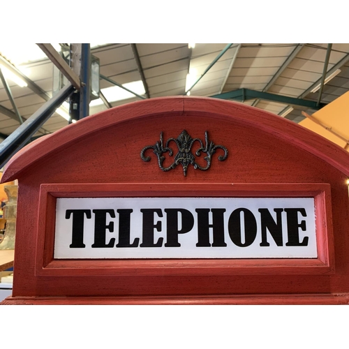 269 - A LARGE WOODEN THREE SHELF CABINET IN THE STYLE OF AN ENGLISH TELEPHONE BOX 175CM HEIGHT 59CM WIDTH ... 