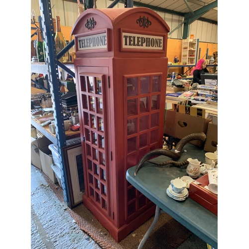 269 - A LARGE WOODEN THREE SHELF CABINET IN THE STYLE OF AN ENGLISH TELEPHONE BOX 175CM HEIGHT 59CM WIDTH ... 