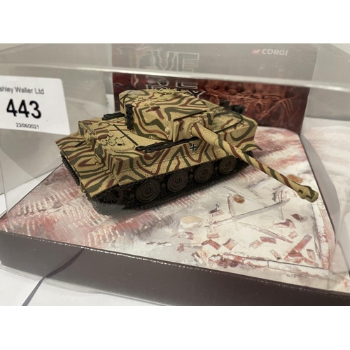 443 - A BOXED CORGI MODEL TIGER TANK FROM THE VE DAY RANGE