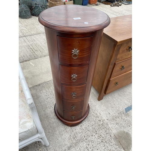 2451 - A CYLINDRICAL MAHOGANY CHEST OF FIVE DRAWERS