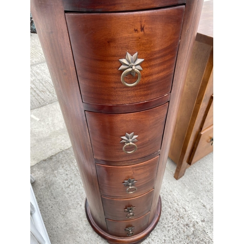 2451 - A CYLINDRICAL MAHOGANY CHEST OF FIVE DRAWERS