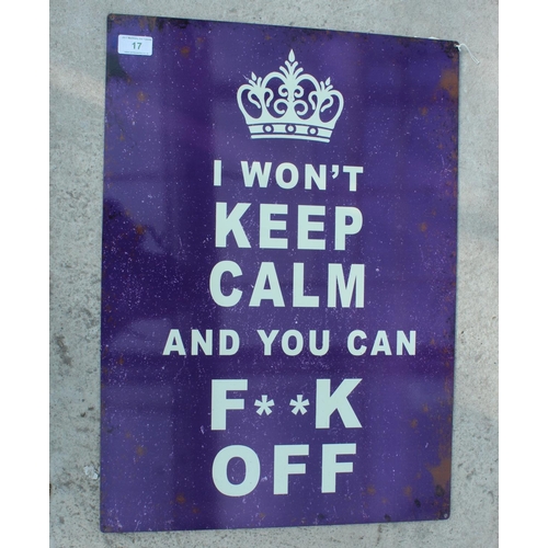 17 - TIN KEEP CALM SIGN NO VAT