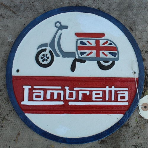 18 - CAST IRON LAMBRETTA WALL SIGN NO VAT