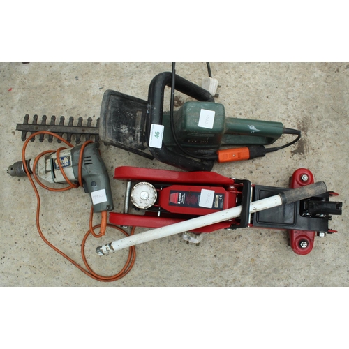 46 - WOLF DRILL, HEDGE CUTTERS,SEALEY 2 TONNE JACK.  NO VAT