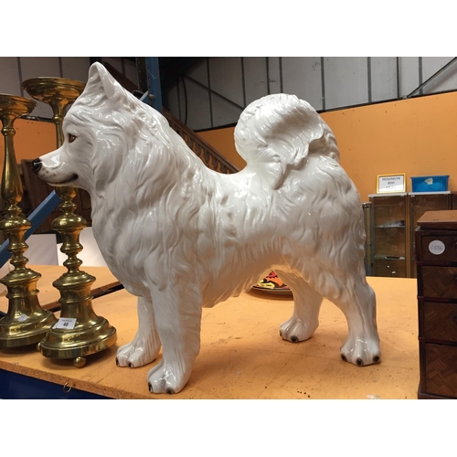 49 - A LARGE WHITE CERAMIC SAMOYED DOG