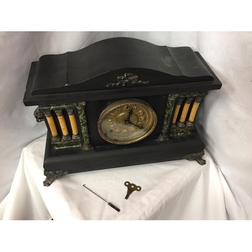 52 - A VICTORIAN EIGHT DAY CATHEDRAL GONG EBONISED MANTEL CLOCK BY THE SESSIONS CLOCK CO.