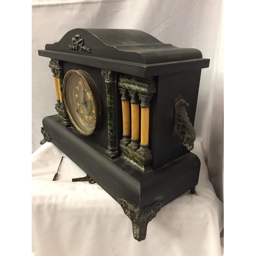 52 - A VICTORIAN EIGHT DAY CATHEDRAL GONG EBONISED MANTEL CLOCK BY THE SESSIONS CLOCK CO.