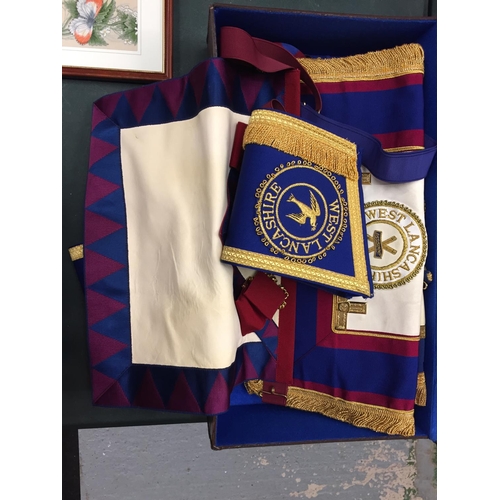 57 - A LEATHER MASONIC CASE WITH ASSOCIATED REGALIA