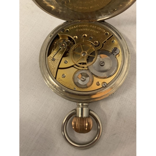 33 - A GOLIATH POCKET WATCH, NO HANDS BUT MOVEMENT WORKING AT TIME OF CATALOGING IN A FITTED WALKER AND H... 