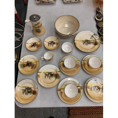 166 - VAROUS PIECES OF ROYAL DOULTON HORSE AND CARRIAGE TEASET TO INCLUDE TRIOS, BOWL, POT ETC