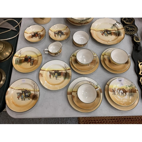 166 - VAROUS PIECES OF ROYAL DOULTON HORSE AND CARRIAGE TEASET TO INCLUDE TRIOS, BOWL, POT ETC