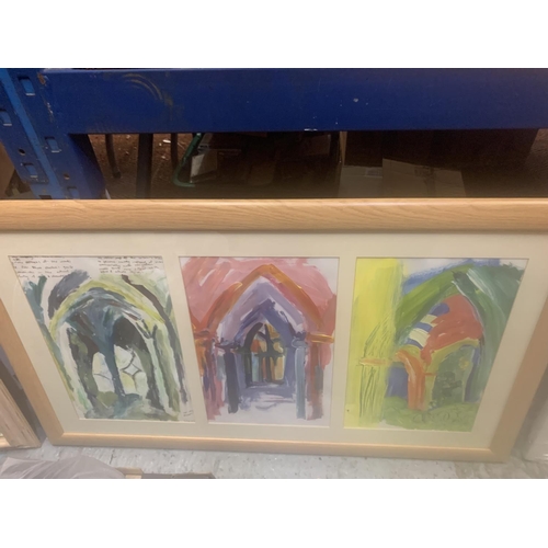 260 - A MONTAGE OF THREE PAINTINGS OF ARCHES IN A FRAME