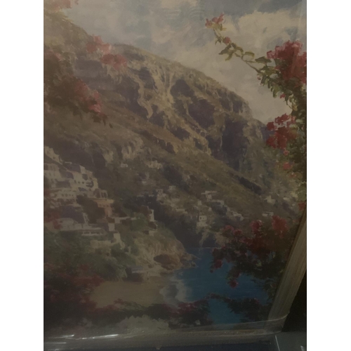 293 - A LARGE GILT FRAMED PICTURE OF A HILLSIDE 87CM X 112CM