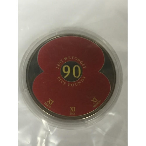 341 - A JERSEY 2011 “LEST WE FORGET” £5 PROOF-LIKE COIN WITH COLOUR . THE COIN IS ENCAPSULATED AND IN UNCI... 