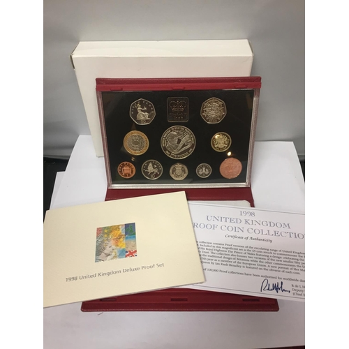 358 - A ROYAL MINT 1998 TEN COIN PROOF SET IN HARD CASE WITH COA .