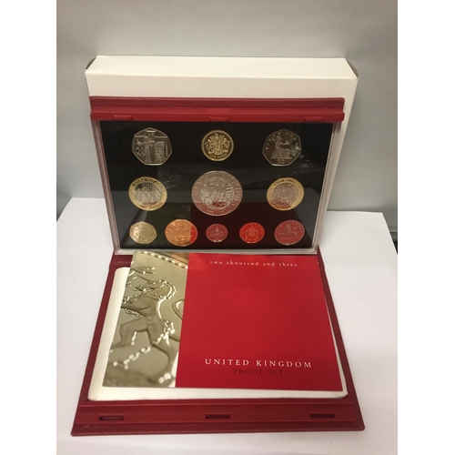 362 - A ROYAL MINT 2003 ELEVEN COIN PROOF SET IN HARD CASE WITH COA .