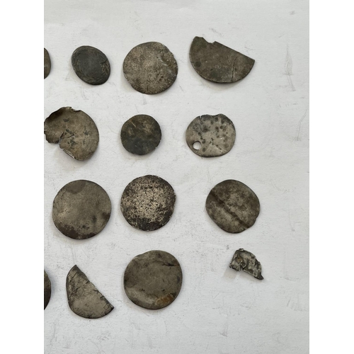 391 - A QUANTITY OF COINS AND PART COINS, POSSIBLY INCLUDING EARLY HAMMERED EXAMPLES