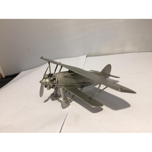 411 - A BOXED PEWTER MODEL 1919 BIPLANE 'ARMSTRONG WHITWORTH SISKIN'
