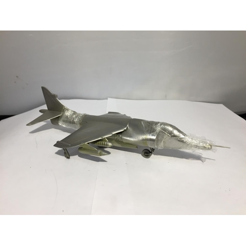 421 - A BOXED PEWTER MODEL 1969 BRITISH MILITARY JUMP JET AIRCRAFT 'HAWKER SIDDELEY HARRIER'