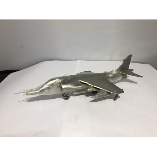 421 - A BOXED PEWTER MODEL 1969 BRITISH MILITARY JUMP JET AIRCRAFT 'HAWKER SIDDELEY HARRIER'