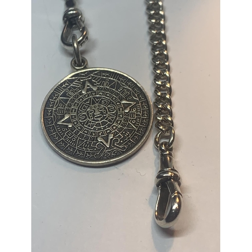 541 - A SILVER HALF ALBERT WATCH CHAIN AND FOB WITH A PRESENTATION BOX