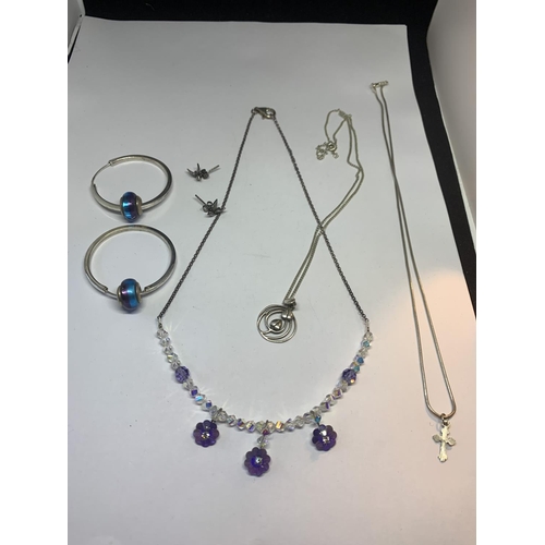 551 - TWO PAIRS OF SILVER EARRINGS AND THREE NECKLACES