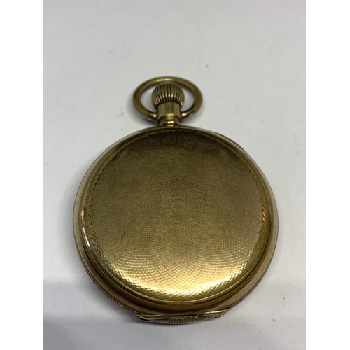 554 - A GOLD PLATED THE HERCULES LEVER C L LEETE LONDON POCKET WATCH ( A/F NO GLASS AND HAND MISSING)
