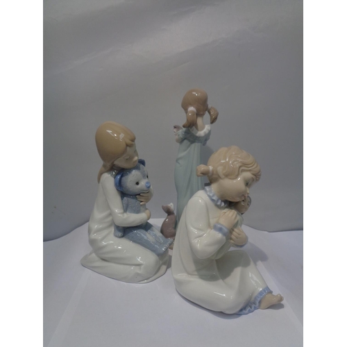 743 - THREE FIGURINES OF GIRLS TO INCLUDE LLADRO AND ZAPHIR