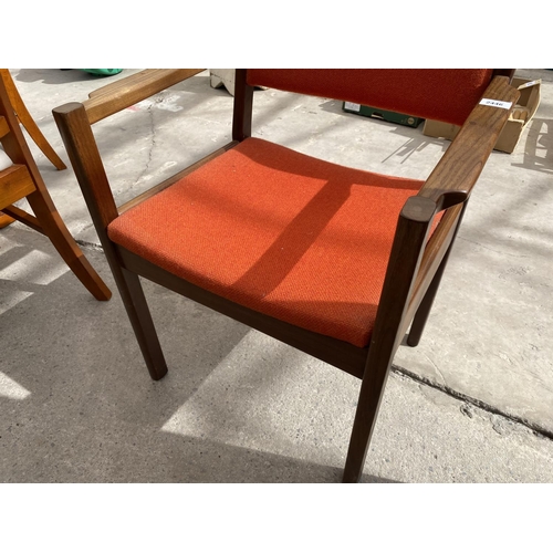 2446 - A RETRO TEAK OPEN ARMCHAIR