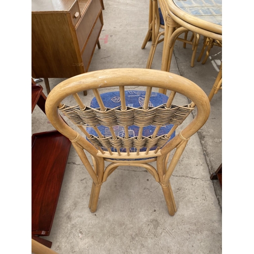 2156 - A MODERN BAMBOO AND WICKER DINING TABLE WITH GLASS TOP, 78