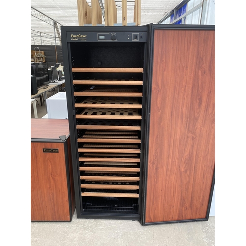 1896 - AN UPRIGHT WOODEN EFFECT EUROCAVE CONFORT VIEILLITHEQUE BOTTLE FRIDGE