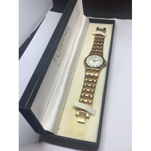 528 - AN AS NEW AND BOXED COPPERFIELD WRIST WATCH SEEN WORKING BUT NO WARRANTY