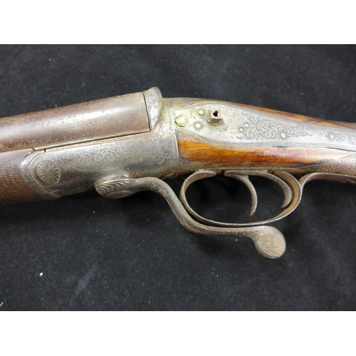 303 - A SIDE BY SIDE PINFIRE SHOTGUN, 76CM BARRELS MARKED BOOTH CONGLETON A/F